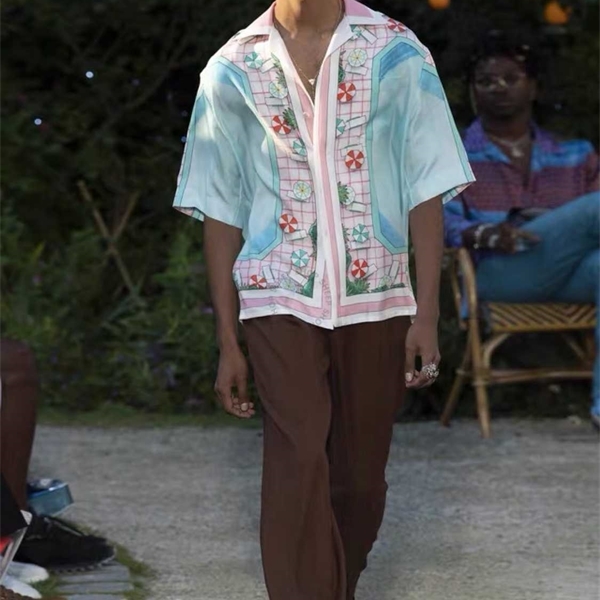 

Outlet New Casablanca high texture silk lazy childe style swimming pool holiday short sleeve shirt, As shown in figure