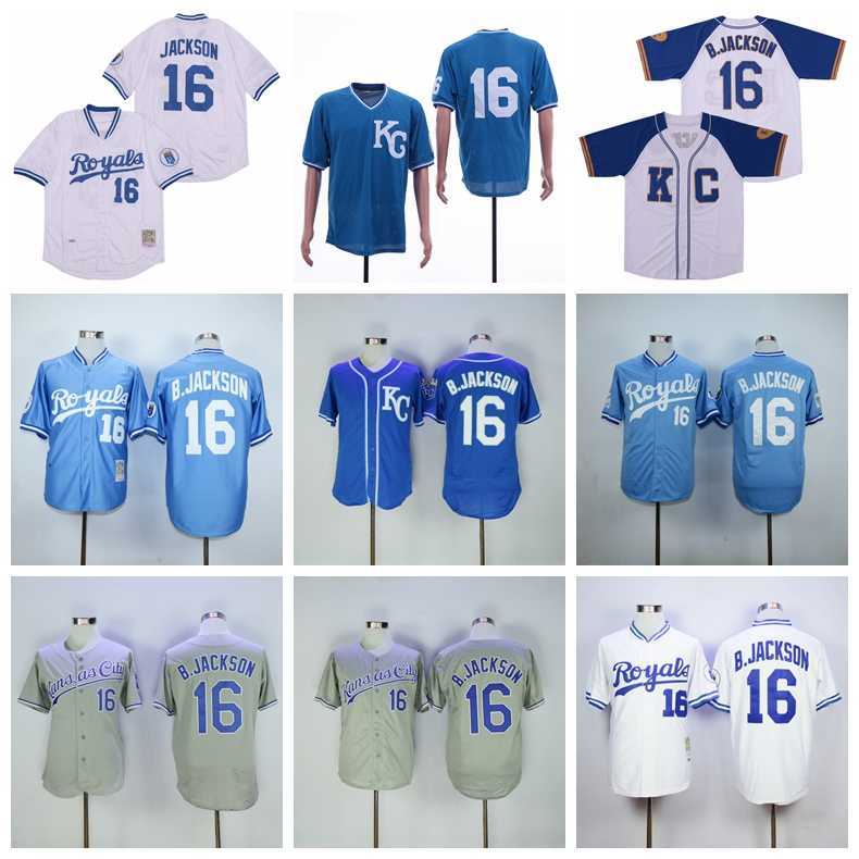

BP Baseball 1985 1980 1987 Retire 16 Bo Jackson Jersey Flexbase Cool Base Pullover Vintage Embroidery And Sewing Home Blue White Grey, 16 white