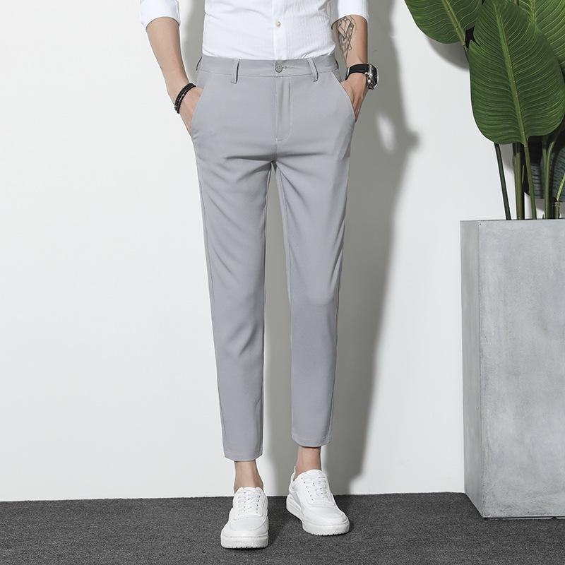 

Men Clothing Solid Simple High Quality Mens Business Formal Wear Slim Suit Pants Male Casual Little Feet Nine Points Men's, Black