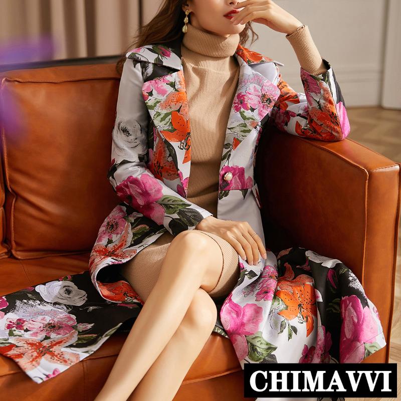 

Women' Trench Coats High Quality Long Jacquard Elegant Ladies Autumn And Winter Coat Lapel Big Flower Royal Sister Black Windbreaker, Mixed