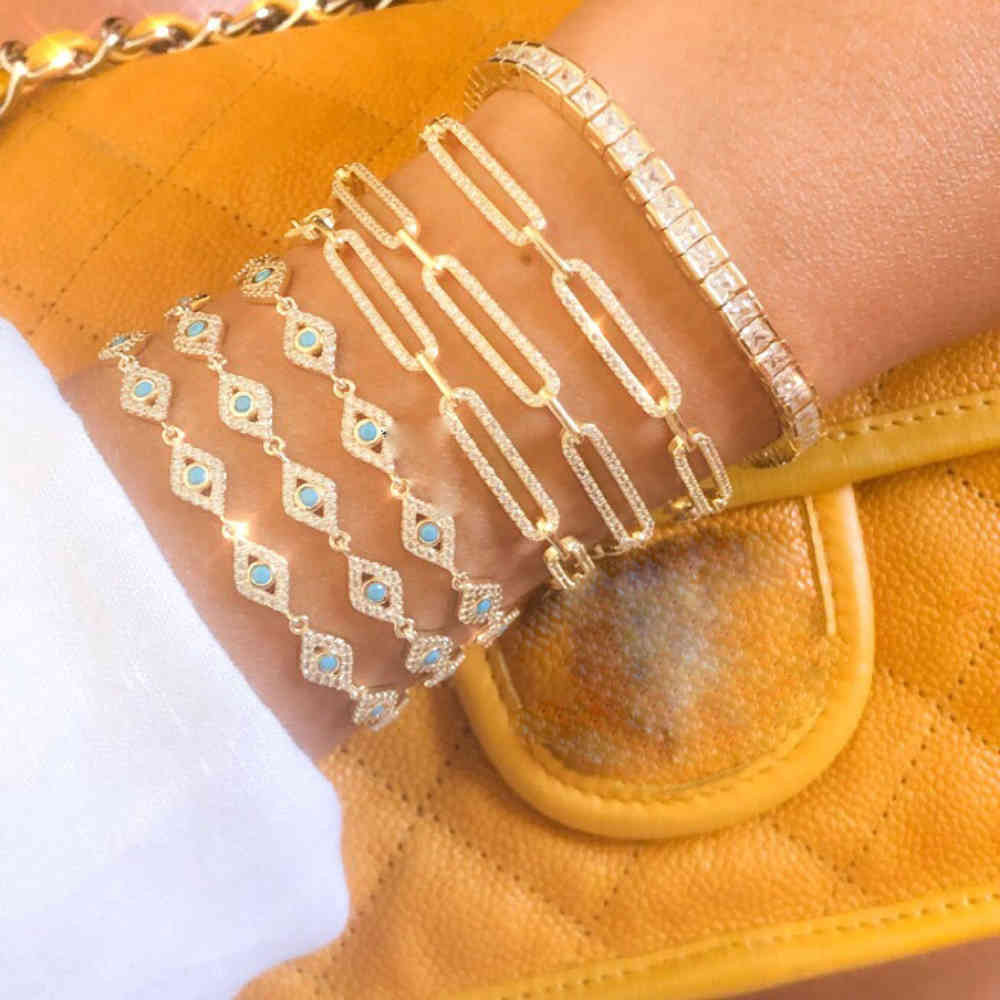 

Gold filled micro pave white green cz cute lovely turkish evil eye lucky jewelry Bohemia Boho charm beaded bracelet