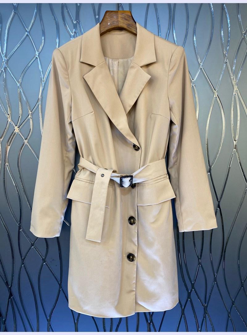 

Women' Trench Coats Autumn Long Coat 2021 High Quality Women Notched Collar Adjustable Belt Patchwork Sleeve Grey Khaki Blue Overcoat XL, Black