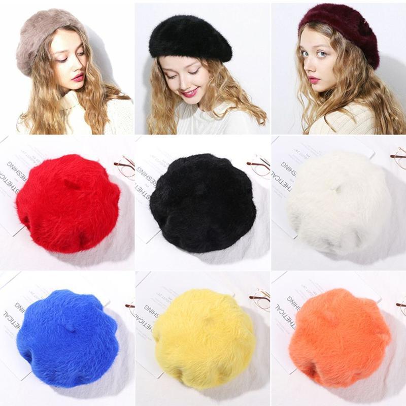 

Berets Fashion Faux Fur Elegant Adjustable Warm Wool Beret Hat French Artist Cap Painter, Beige
