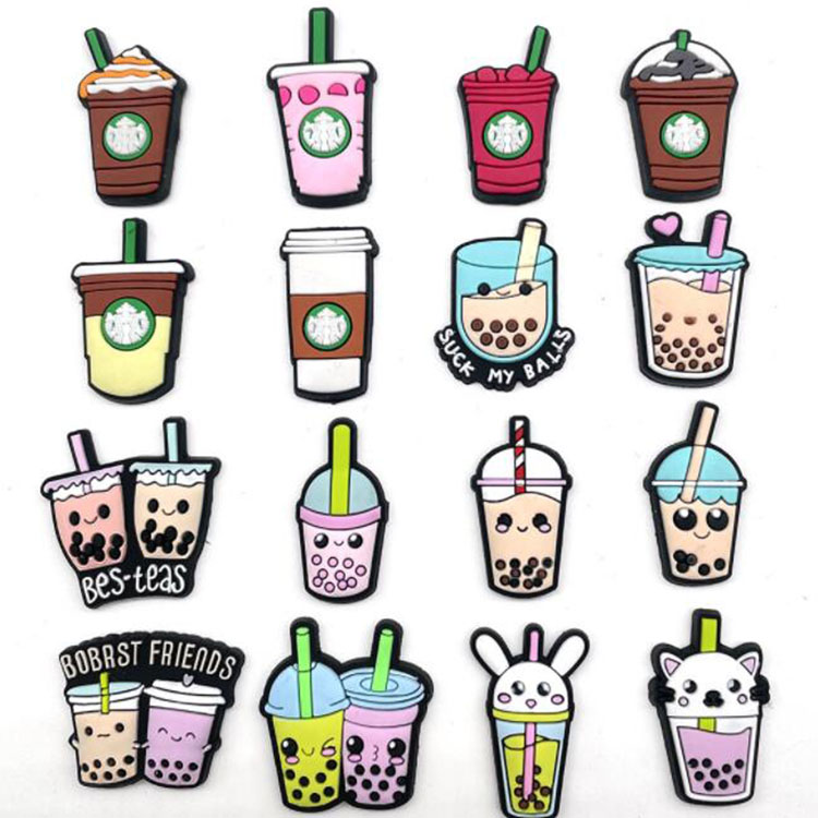 

pvc drink milk tea croc charms soft rubber shoe decoration buckle clog charm bracelet wristband decoration part