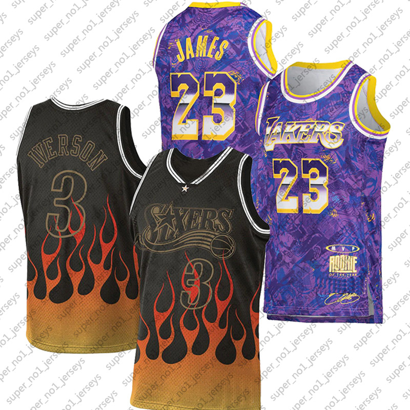 

Los Angeles Lakers Philadelphia 76ers Lebron Purple James Select Series MVP Swingman Jersey Allen Flames Iverson Jersey, Black;red