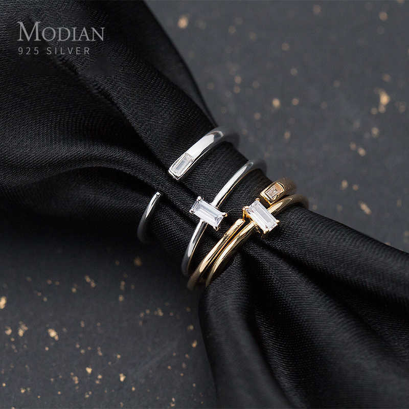 

Fashion 2 Different Style Sterling Silver 925 Shiny Zircon Ring for Women Gift Stackable Slim Fine Jewelry 210707