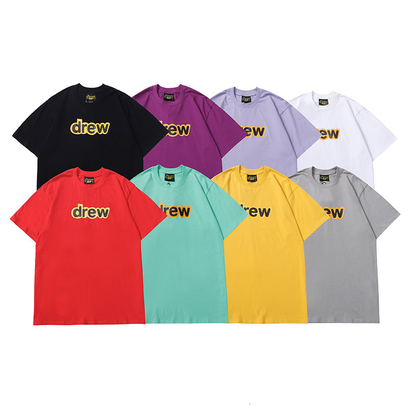 

T shirts Fashion Brand Drew Smile Round Neck Men's and Women's Matching Couple's Letter Printed High Street Short Sleeve, White;black