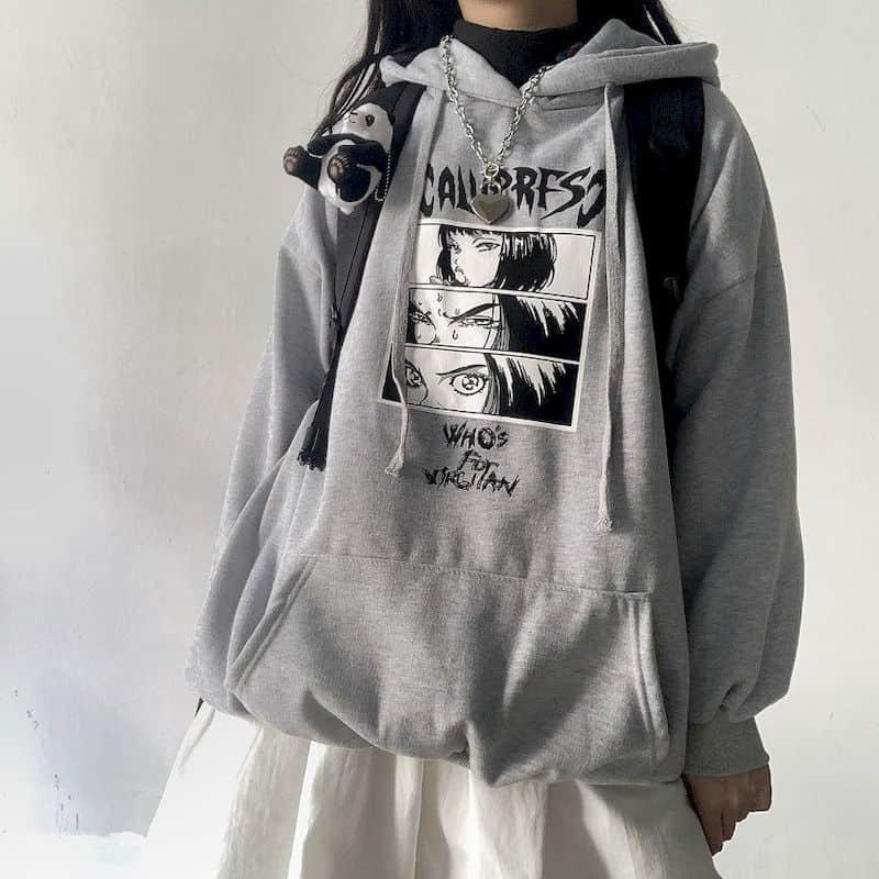 

Men's Sad Girl Harajuku Aesthetic Anime Unisex Casual Hoodies Japanese Streetwear Tops Hip Hop The Dark Cartoon Print Sweatshirt Women's & S, Black