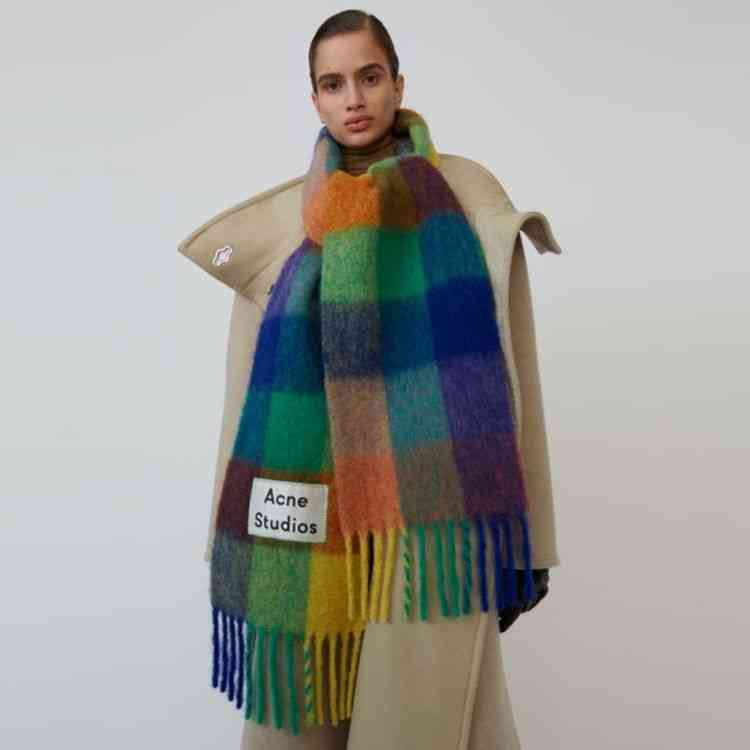 

Designer Brands Nordic 19 Winter Alpaca Wool Mohair Rainbow Plaid Scarf Shawl Men's and Women's Bib Jun