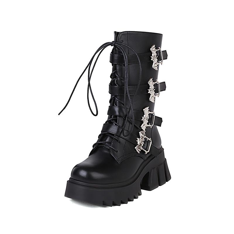 

Boots Fashion Women's Motorcycle High Heel Platform Classic Autumn And Winter Calfskin Punk Goth Cosplay, Black