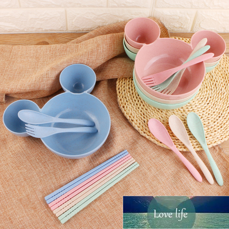 

Natural Wheat Straw Bowl Baby Cartoon Tableware Set Toddler Kids Dinner Feeding Food Plate Children Training Bowl Spoon Fork