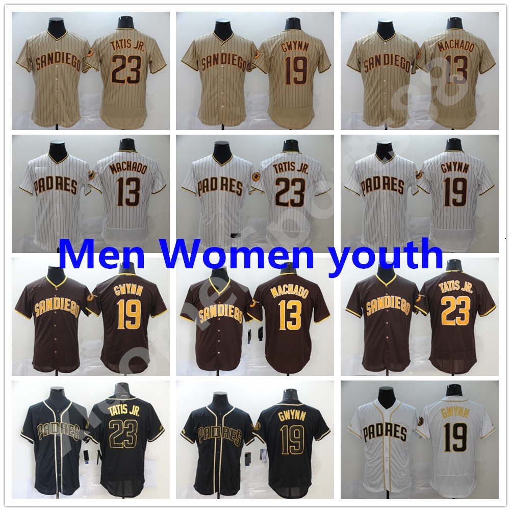 

2021 Men Women kids youth jersey 23 Fernando Tatis Jr 13 Machado 19 Tony Gwynn Baseball Jerseys in stock, Blue;black