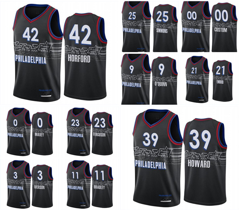

Men Basketball Jerseys Joel Embiid Ben Simmons Allen Iverson Dwight 39 Howard 2021 Swingman City Jersey Icon Edition, Black;red