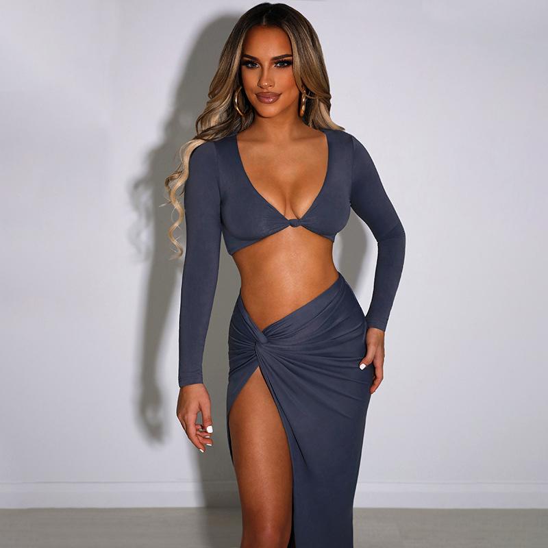 

Women' Swimwear Dress Plus Size Women Summer Tunic Elegant For Beach Outing Outfits 2021 Sexy Long Sleeve Open Top Medium Solid Color Split, Blue