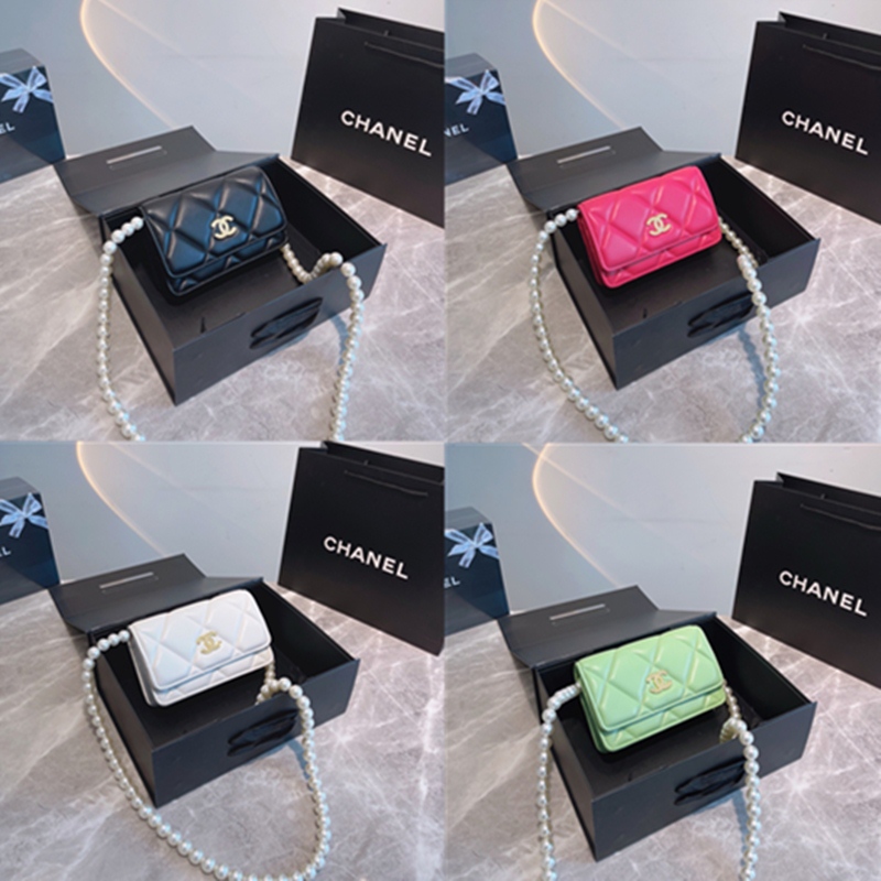 

19cm fold gift box real leather Vintage Wallets Luxurys Designers pearl chain Crossbody Bags soft Handbags wallet purses Women Lady Fashion, Red;black