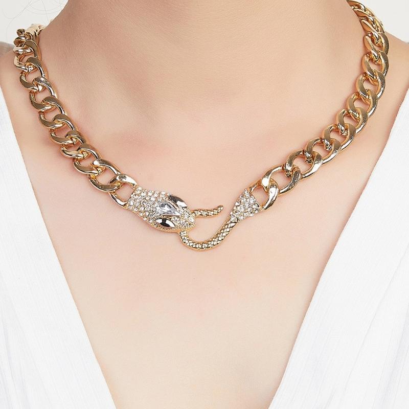 

European And American Fashion Trend Exaggerated Punk Style Ladies Party Short Alloy Diamond Necklace Snake-shaped Clavicle Chain Chokers