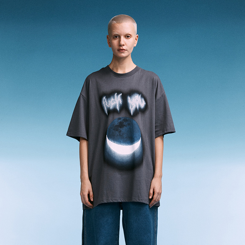 

wxwovdy 20ss trendy letter print street hip hop short sve t-shirt men's loose round neck graphic top, White;black