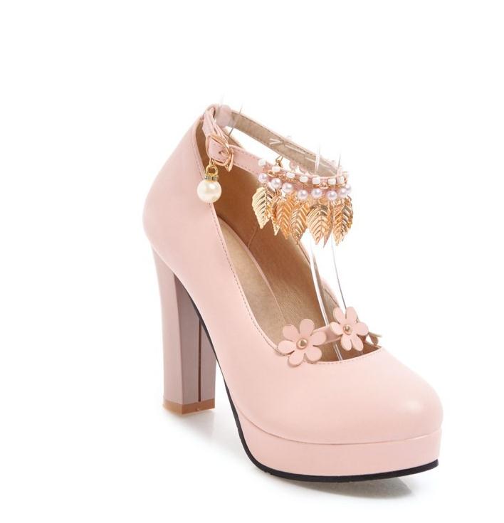 

Women's shoes in spring and autumn High Coarse heel round head@526, Pink