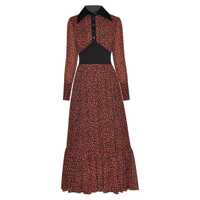 

EXCELLENT QUALITY est Long Sleeve Contrast Floral Print Shirt Dress 210526, Blue