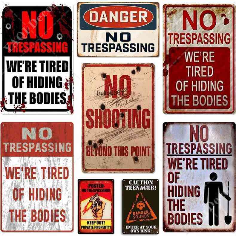 

No Trespassing Vintage Metal Tin Signs Shop Prompt Sign Decorative Signboard Retro Plaque Nostalgia Plate Wall Decora