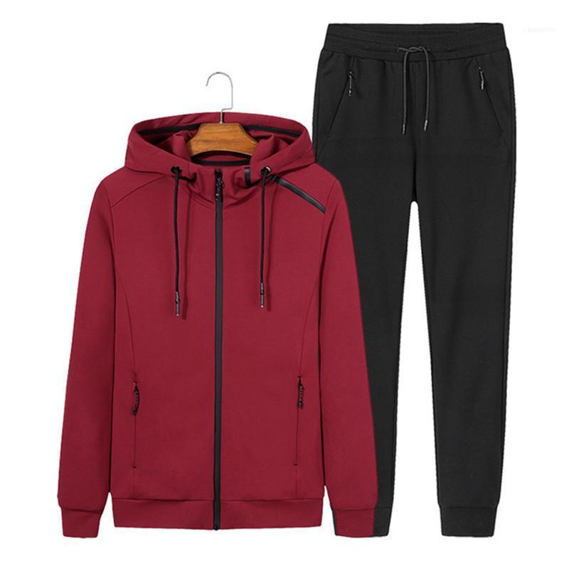 

Men's Tracksuits 2021 Fashion Spring Autumn Men Sporting Suit Set Jacket+Pant Sportswear Two Piece Zipper Hooded Tracksuit For Size L-8XL1, Gray