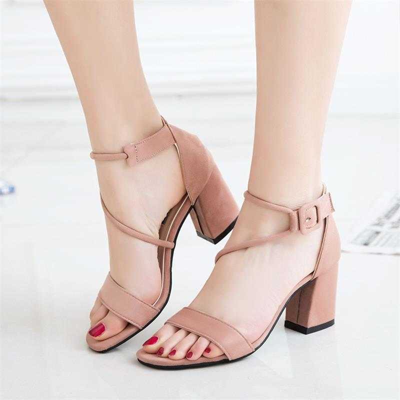 

Pop New Ankle Strap Heels Women Sandals Summer Shoes Women Open Toe Chunky High Heels Party Dress Sandals Y0721, Black