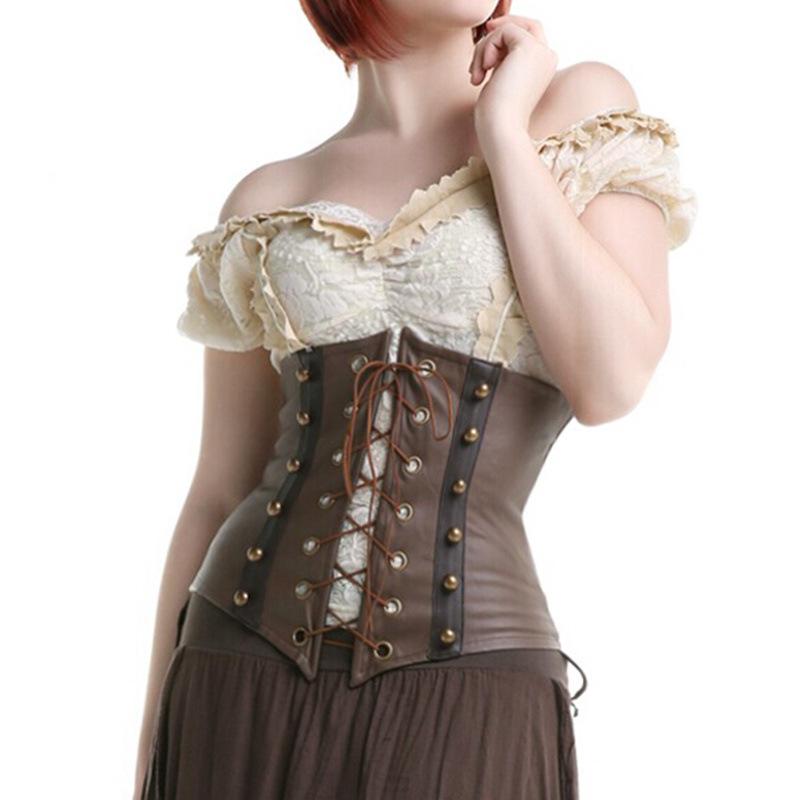 

Bustiers & Corsets 2021 Sexy Gothic Steampunk Faux Leather Corset Underbust Brown Body Shaper Corselet Bustier Corsage Lace Front For Women, Black;white