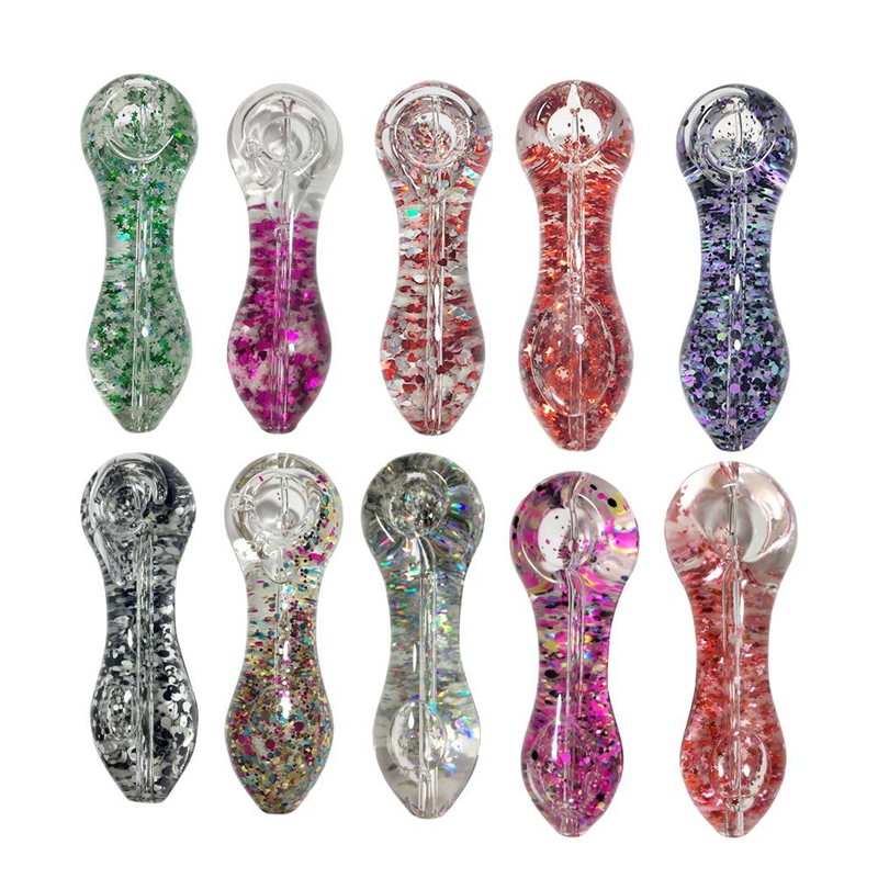 

Latest Colorful Sparkly Glitter Pyrex Thick Glass Smoking Tube Handpipe Portable Handmade Dry Herb Tobacco Oil Rigs Filter Bong Hand Pipes DHL Free