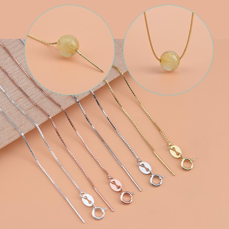 

Chains S925 Sterling Silver Necklace Pass-Through Bead Belt Needle Heart Adjustable Pearl Box Chain