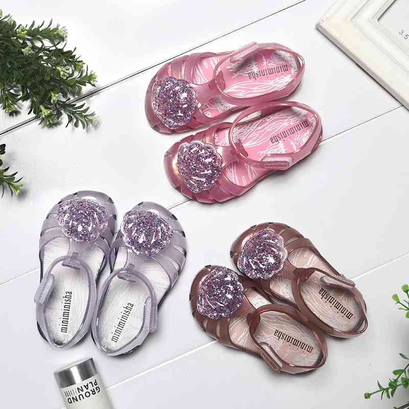 

brazil new little girl's shell glittering powder jelly baotou cute baby cool slippers beach shoes