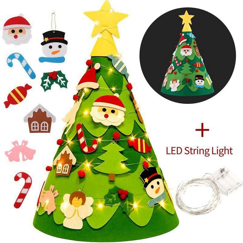 

Christmas Decorations LED Felt Tree DIY Decoration For Home Navidad 2021 Year Gifts Ornaments Santa Claus