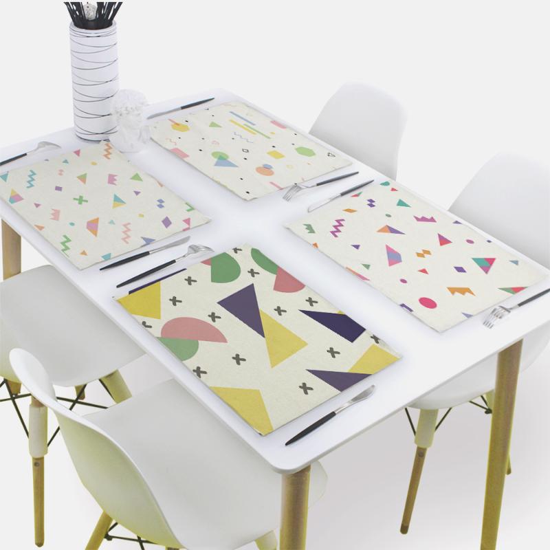 

Mats & Pads Color Geometry Placemat For Dining Table Abstract Print Drink 32x42cm Rectangle Tableware Mat Kitchen Decoration