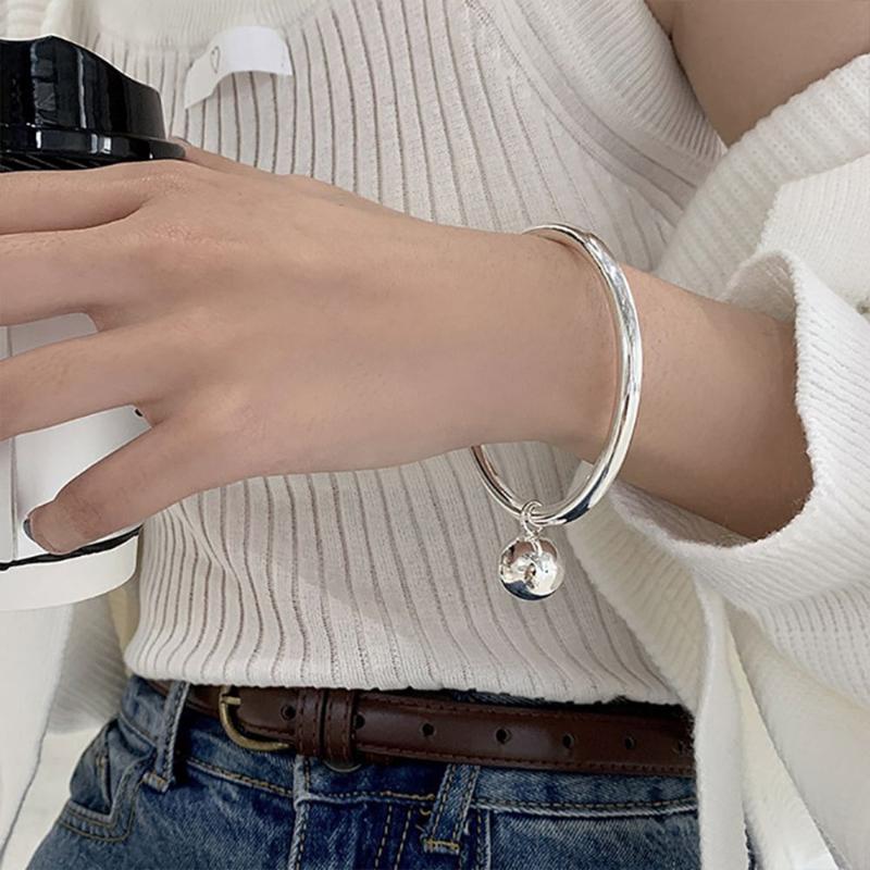 

Bangle Simple Minimalist Women Trendy Party Jewelry Creative Ball Pendant Silver Glossy Bracelet Korean Style