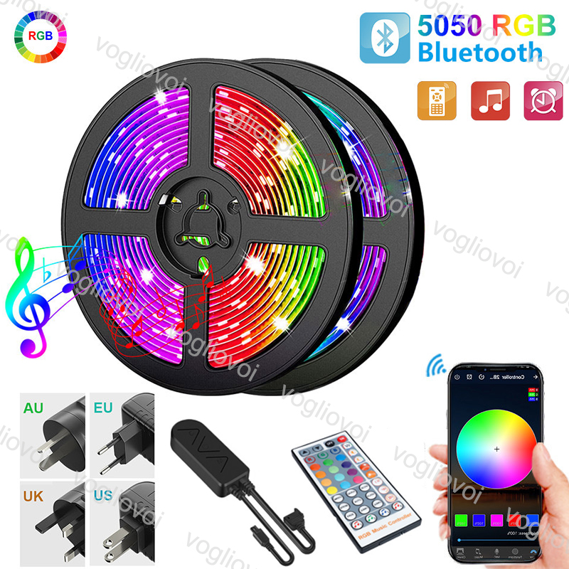 

Led Strip Light 5050 DC12V 16.4ft 32.8ft 50ft 66ft Multicolor With Bluetooth 44keys With App Control Music Sync AC100-240V Adapter HDTV TV Desktop Screen Background EUB