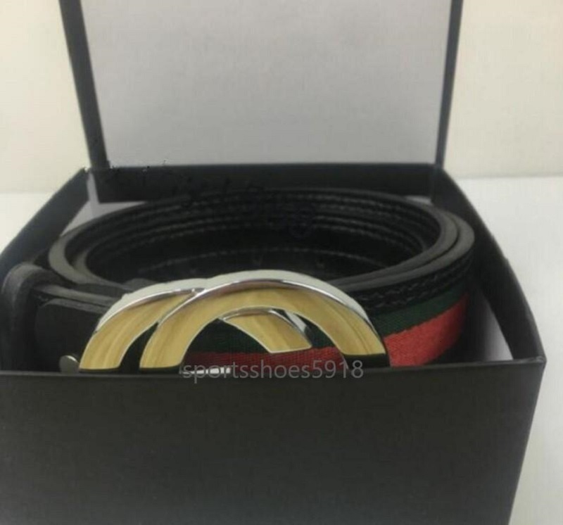 

2021 Best-selling High Quality Leather Belt Men And Women Gold Silver Buckle Black Belts Delivery With box, Black;brown