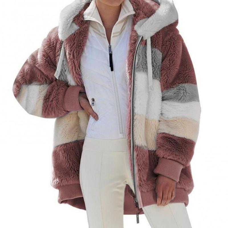 

Women's Trench Coats Winter Women Overcoat Faux Fur Jacket Fake Plush Zipper Hooded Loose Top Overoat Fashion Warm Clothes, Tan;black