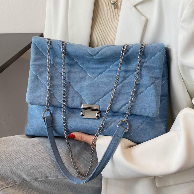 

Evening Bags Bag Large Capacity V-line Denim Crossbody For Women 2021 Fashion Sac A Main Female Shoulder Handbags And Purses, Beige