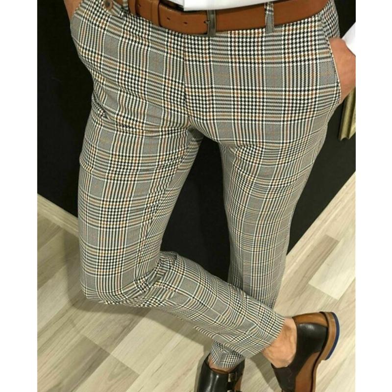 

Men's Pants HIRIGIN Checked Trousers Formal Smart Office Business Dress Man Plaid Ankle - Length