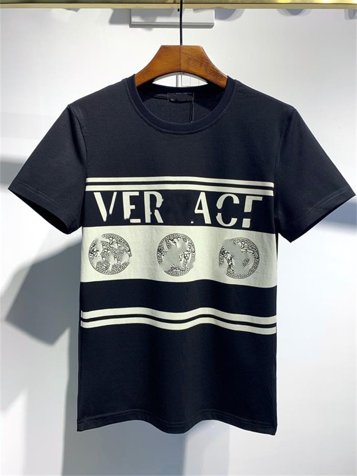 

Fashion summer men's T-shirt cotton shirt printed round neck short sleeve top slender breathable street hip-hop clothing men T-SHI AD23, White;black