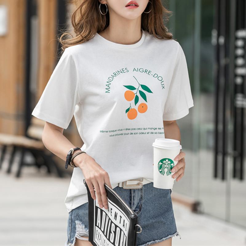 

Women's Blouses & Shirts Fashion Casual Soft Cotton Summer O-Neck For Womens White Print Tops Short Sleeve Clothing 2021 Blusas Female, Blue