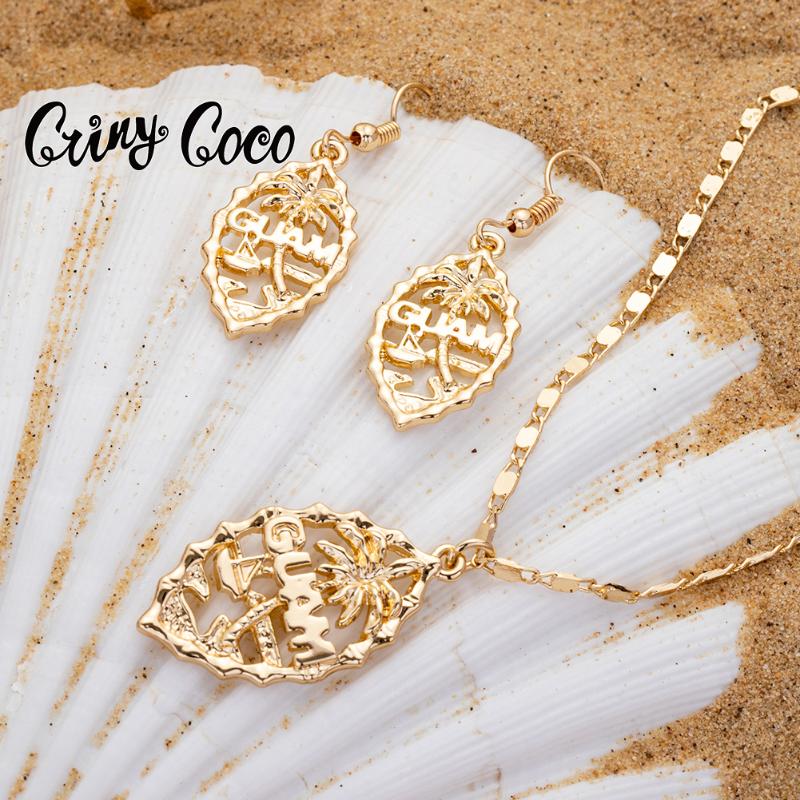 

Earrings & Necklace Cring Coco Hawaiian Coconut Tree Set Polynesian Summer Gold Plated Jewelry Sets For Women Party Girls Gifts, As pic