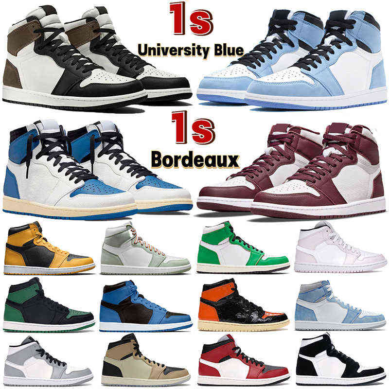 

With Box JORDN Mens 1 University Blue Bordeaux 1s Basketball Shoes Mid Barely Rose Pollen Hyper Royal Dark Mocha Seafoam UNC Men Women Designer Sneakers Size 36-47, 25 crimson tint