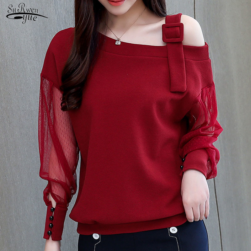 

Sexy Off Shoulder Top Chiffon Blouse Blusas Mujer De Moda Women Spring Camisas Tops and  1224 210521, Black