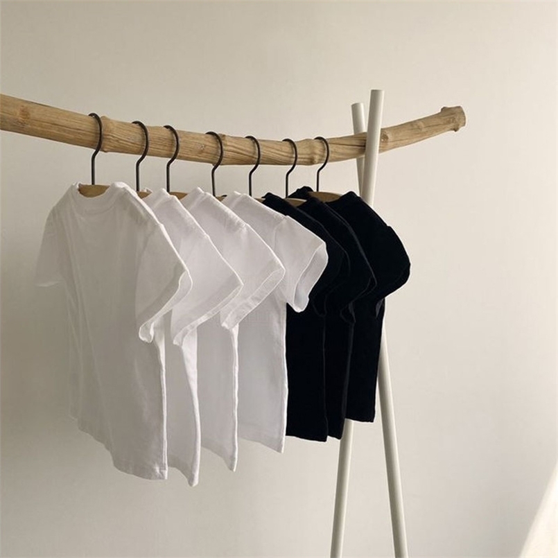 

Summer Children Short Sleeve T-Shirt Cotton Boys Round collar Girls Black and White Pure 210702