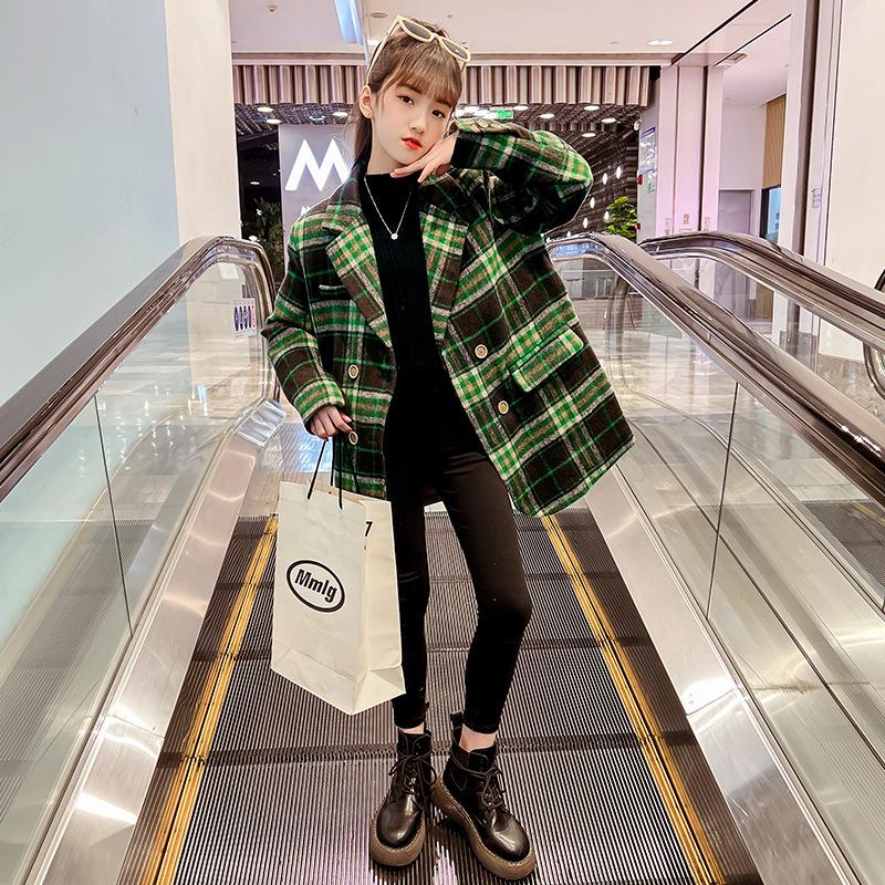 

Jackets Spring Suit Blazers Outerwear Long Sleeve Kids Girl Double Breasted Thick Coat 2022 Casual Office Jacket Clothes Female, Blue;gray