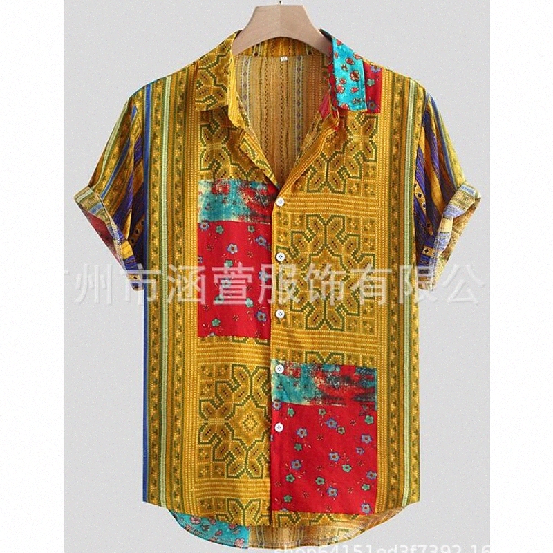 Chemise pour hommes Chemise géométrique Collier Sports Sports à manches courtes Bleu Red Jaune P4FG #