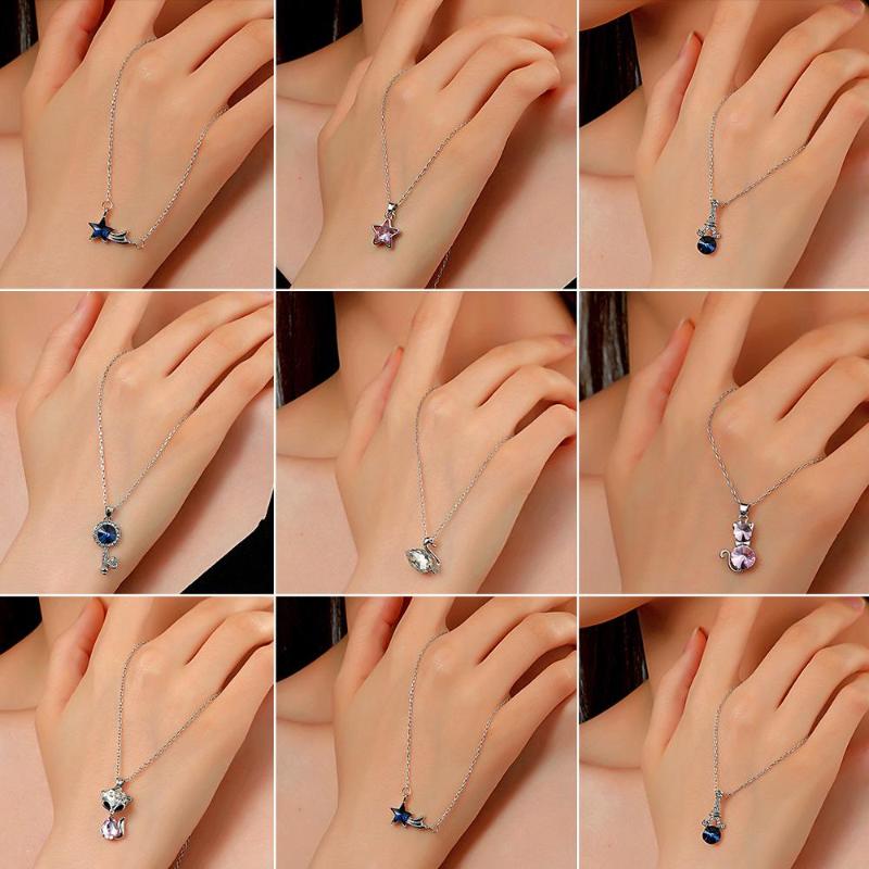 

Pendant Necklaces Korean Fashion Necklace For Women Simple Zircon Jewelry Metal Geometry Accessories Party Gift 2021, Silver