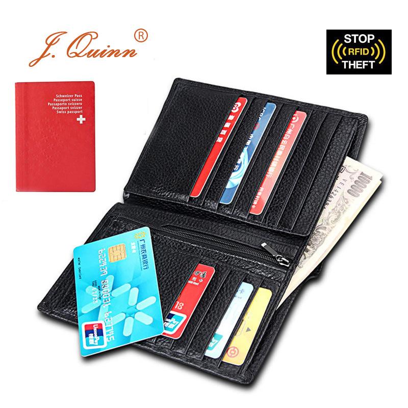

Wallets J.Quinn Male Passport Travel RFID 14 Cards 3 ID Driver License Genuine Leather Wallet For Men Thin Trifold Long Purse, Red;black