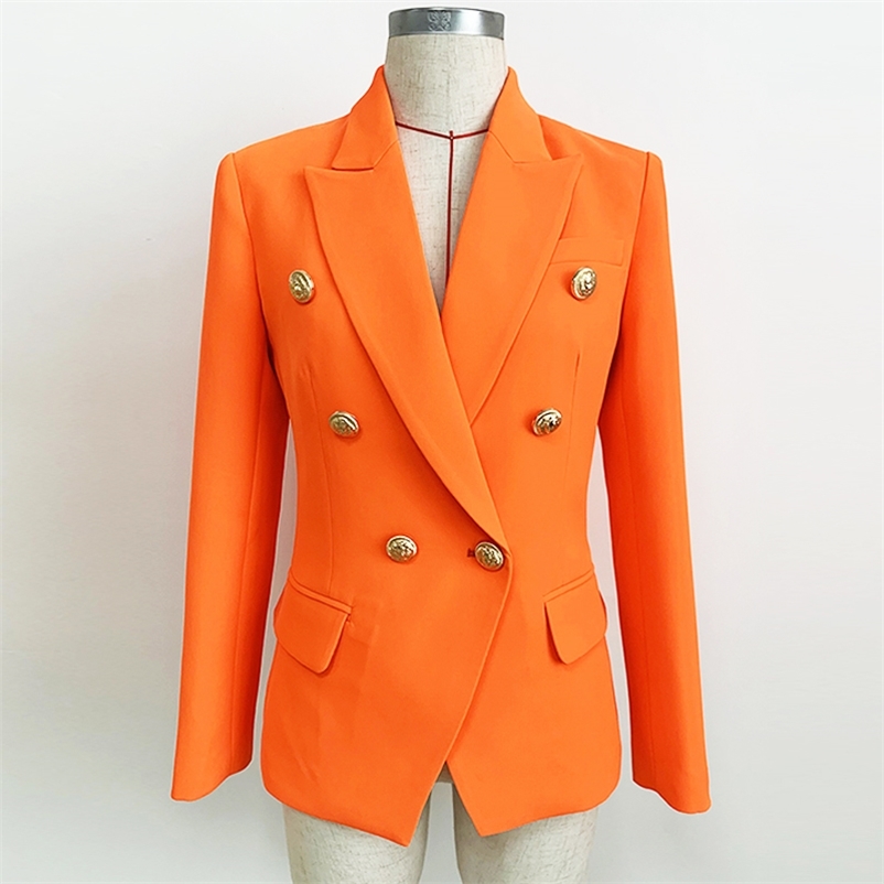 

HIGH QUALITY est Designer Blazer Women's Lion Buttons Double Breasted Jacket Neon Orange 210826