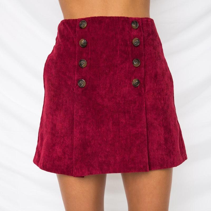 

Skirts High Waist Womens Autumn 2021 Arrival Casual Corduroy Skirt Red Blue Double Buttons Fashion Streetwear Women